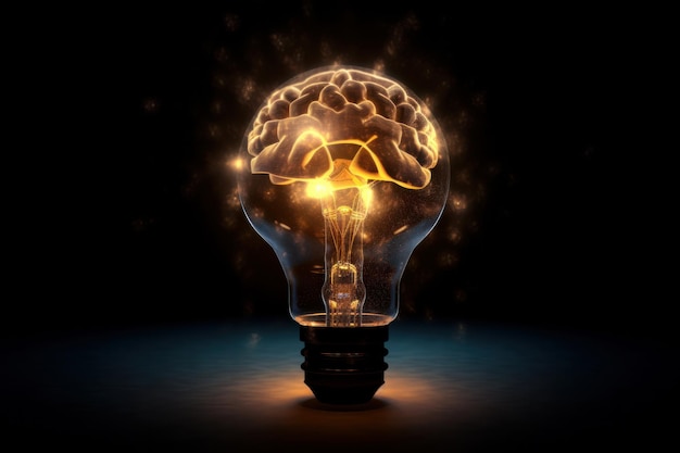 Expand your mental horizons with this captivating image of a glowing brain inside a light bulb