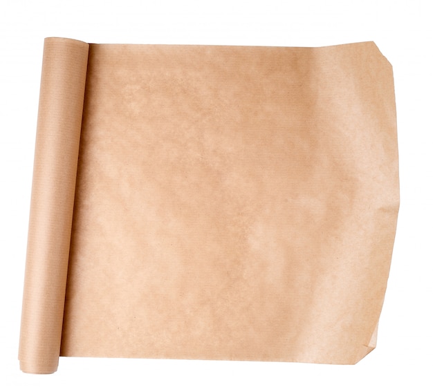 Expanded brown paper roll on a white 