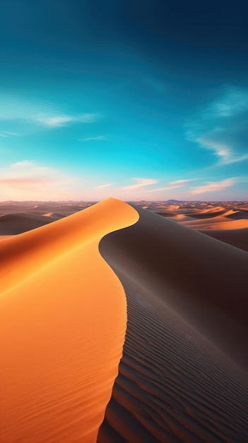 Обширный ландшафт пустыни с песчаными дюнами, созданными искусственным интеллектом