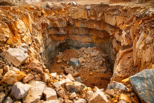 Expansive Open Pit Mine with Exposed Layers of Rock and Earth Industrial Mining Landscape