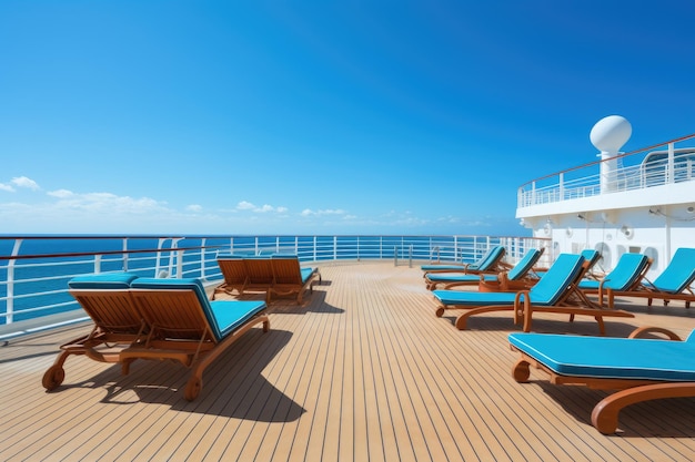 The expansive and pristine deck of a cruise ship