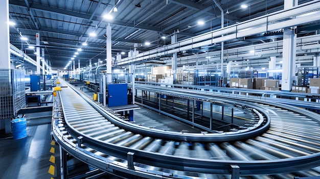 expansive view of automated packaging facility with conveyor belts and orderly product handling