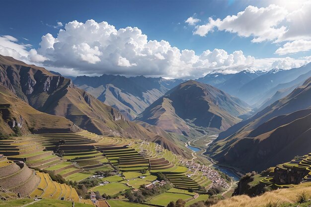 Photo expansive view of the sacred valley peru from pisac inca site major travel destination in cusco region peru