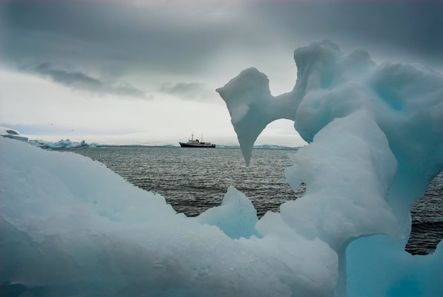 Photo expedition ship cruise in antarctic landscape paulet island near the antarctic peninsula