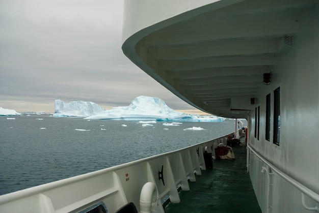 Expedition ship cruise in Antarctic landscape Paulet island near the Antarctic Peninsula