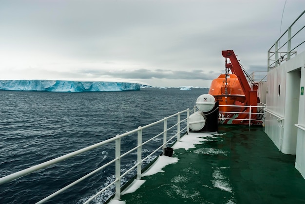 Expedition ship cruise in Antarctic landscape Paulet island near the Antarctic Peninsula