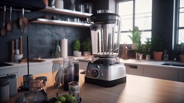 An expensive blender food processor in a modern bright house