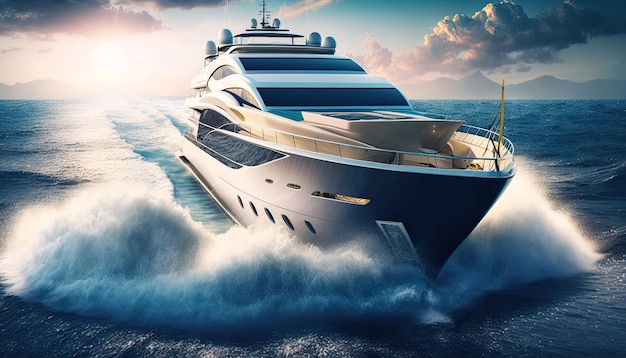 Expensive luxury yacht sails on blue water of ocean in summer on a sea voyage Generative AI