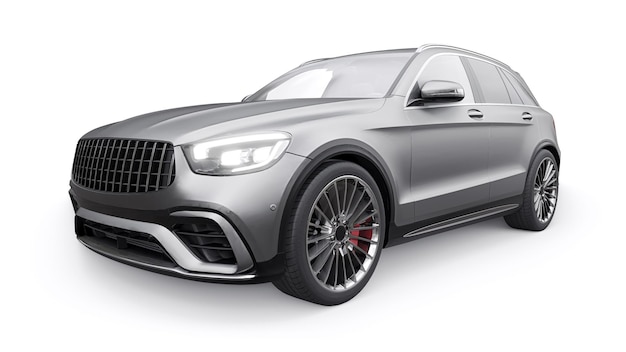 An expensive ultrafast sports SUV car for exciting driving in the city on the highway and on the race track 3D model of a gray car on a white isolated background 3d rendering
