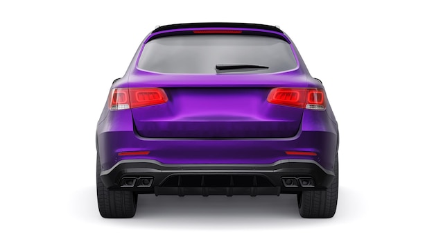 An expensive ultrafast sports SUV car for exciting driving in the city on the highway and on the race track 3D model of a purple car on a white isolated background 3d rendering