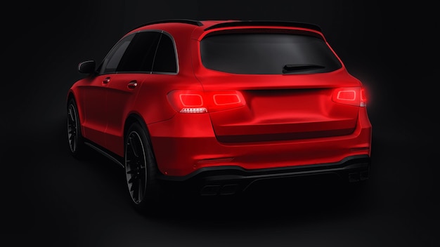 An expensive ultrafast sports SUV car for exciting driving in the city on the highway and on the race track 3D model of a red car on a black isolated background 3d rendering