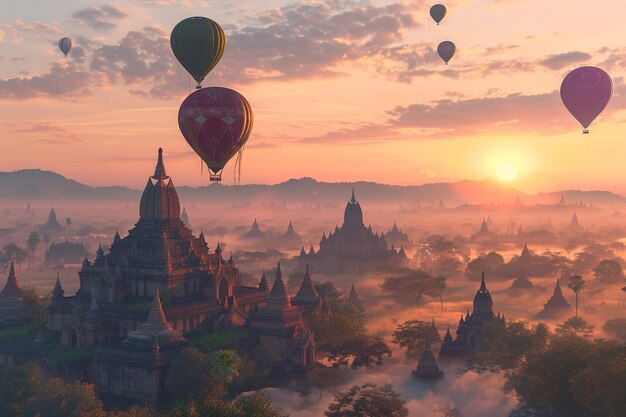 Experience the breathtaking sunrise over Bagan Mya generative ai