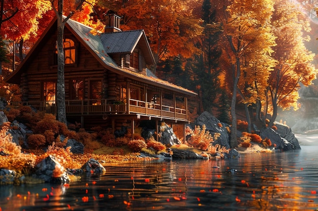 Experience the cozy charm of a riverside cabin coe generative ai