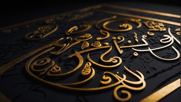 驚くべき黒い背景に イスラム アラビア の カリグラフィ の 複雑 な 美しさ を 経験 し て ください