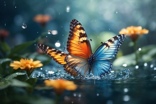 この魅力的な芸術作品で 蝶に変身した水の魔法を体験してください