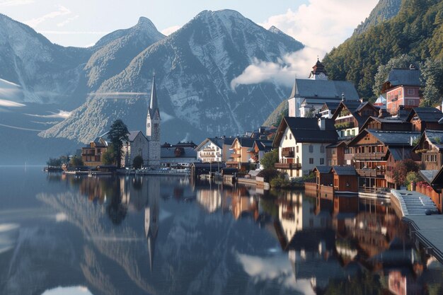 Photo experience the serene enchantment of hallstatt aus generative ai