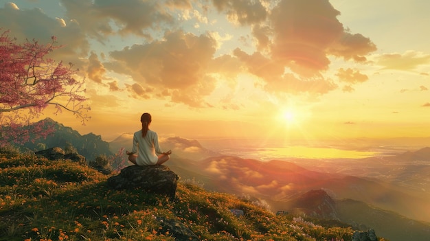 experience a serene sunset meditation practicing mindfulness and yoga in natures peaceful beauty aig58