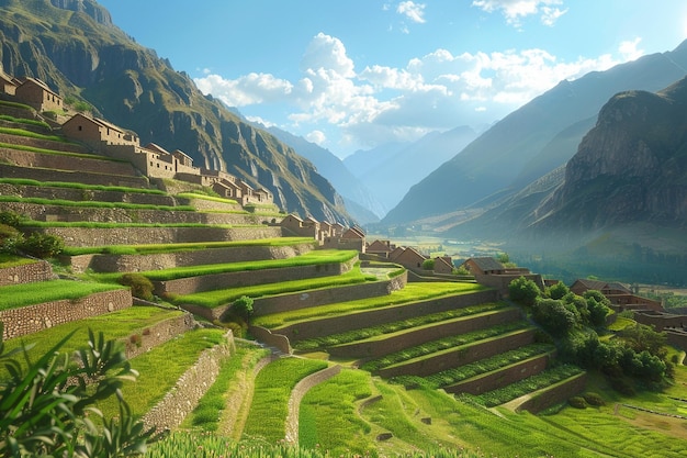 Photo experience the serenity of ollantaytambo peru as o generative ai