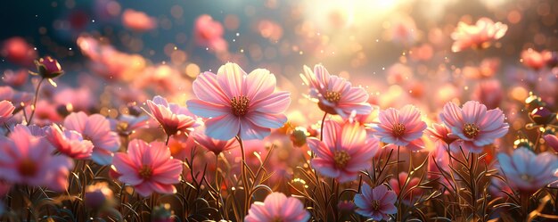 사진 마법의 정원의 조용한 매력을 경험하십시오. 빈티지 꽃과 부드러운 꽃과 따뜻한 빛을 혼합하여 조용한 레트로 분위기를 제공합니다.