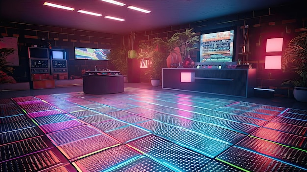 Experience the ultimate disco fever at a retrothemed party with a groovy dance floor colorful lights and the iconic disco ball Generated by AI