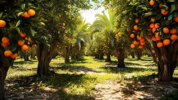 Experience the vibrancy of nature with oranges hanging on a branch