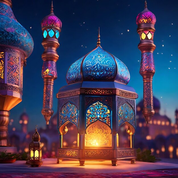 Experience the vibrant colors and intricate Image of Ramadan Karim theme with a lantern and a mosque