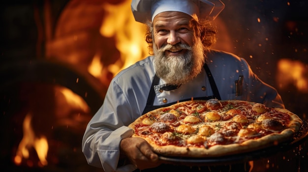 An experienced chef cooked a pizza Italy