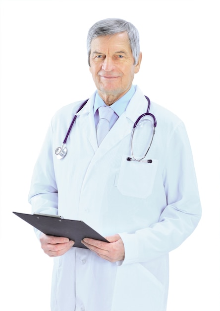 an experienced doctor isolated on a white background.