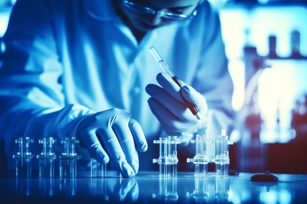 Экспериментальная медицина трубка наука биотехнология лабораторные испытания медицинские исследования рука Генеративный ИИ