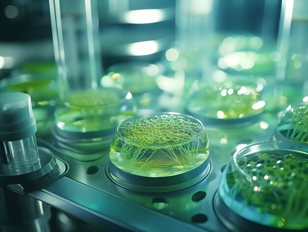 Photo experimental research on biotechnology and dna smart farming and agriculture innovation concept