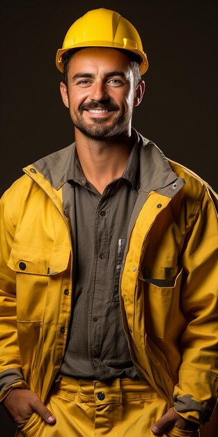 Photo expert bricklayer on solid yellow background