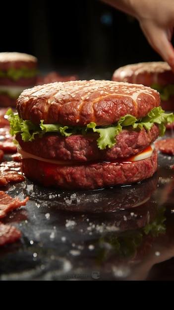 Foto macellai esperti trasformano abilmente la carne in deliziose polpette di hamburger attraverso un meticoloso lavoro di pr