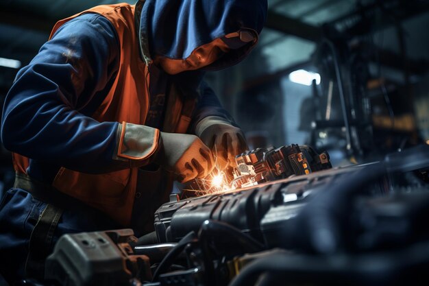 Expert Car Mechanics Hands Skilled Repairs and Precise Welding in Auto Service