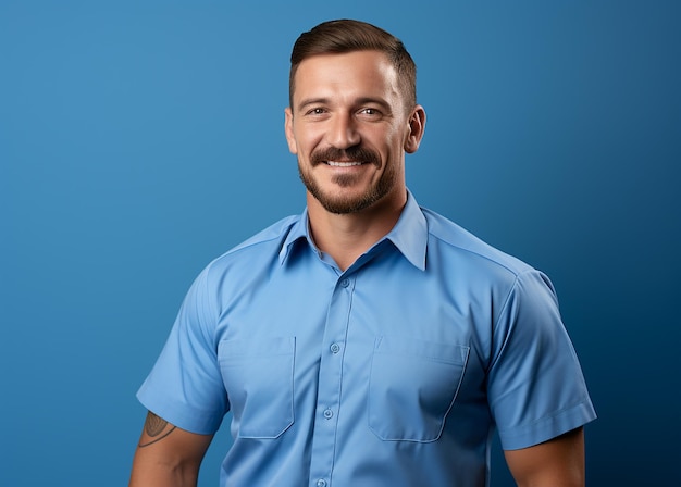 Expert HVAC Technician on Solid Blue Background