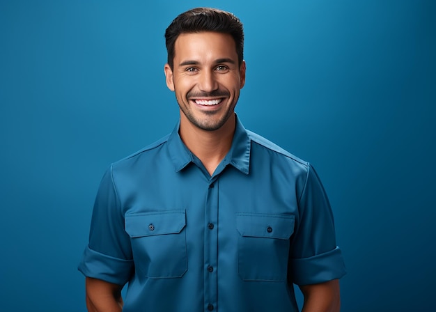 Expert HVAC Technician on Solid Blue Background