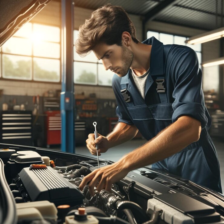 Expert Mechanic FineTuning Engine A Detailed Look Inside Auto Repair Shop