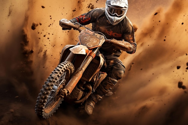 Expert OffRoad Motorcyclist Conquering Dusty Terrain Generative AI