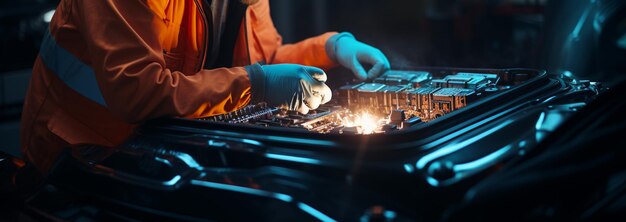 Expert technician repairing electric car Generative Ai