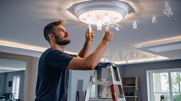 Expertise renovation electrical work bright contemporary home improvement professional technician electrical wiring illumination home upgrade Generated by AI