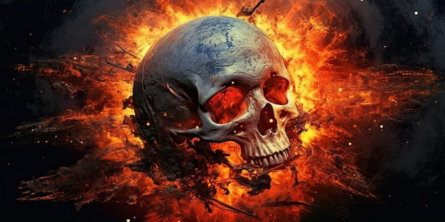 Photo explode skull planet art