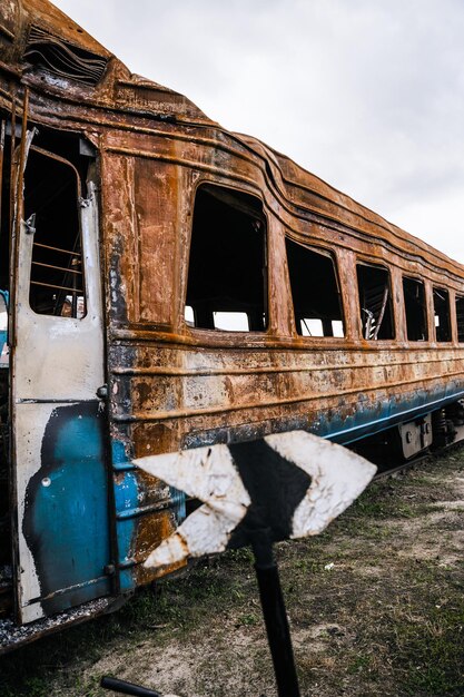 Exploded trains and wagons at the railway station in the city of Trostyanets Sumy region Civil buildings Russian military invasion of Ukraine