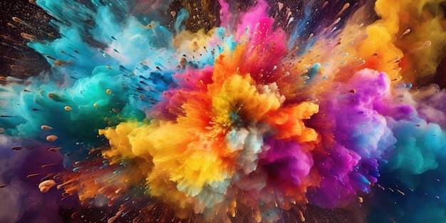 Exploderen van kleur verf of poeder abstracte kleurrijke achtergrond illustratie generatieve AI