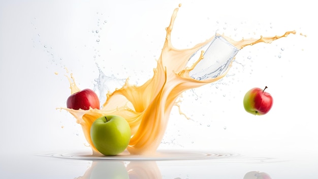 Exploding apples splashing juice on isolated white background