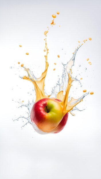 Exploding apples splashing juice on isolated white background