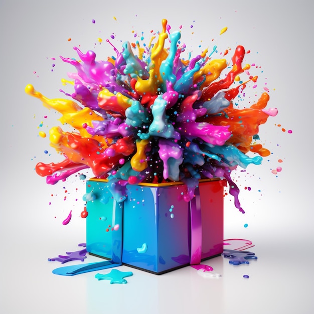 Exploding cardboard paint box surprise colorful splash AI Generated art