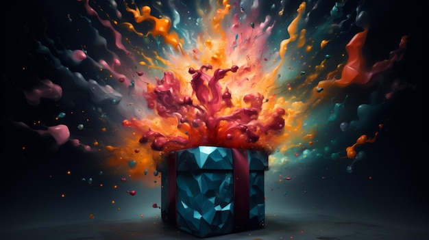 Photo exploding cardboard surprise box colorful splash picture ai generated art