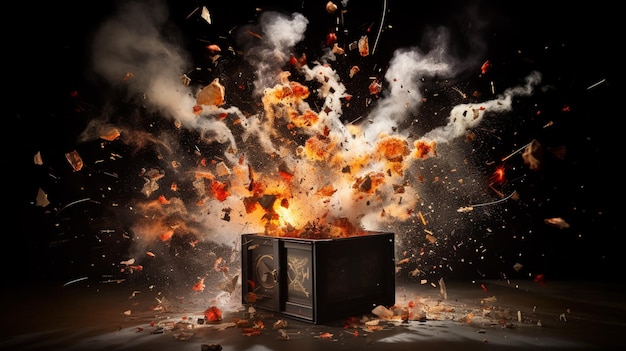 Exploding cardboard surprise box colorful splash picture AI Generated art