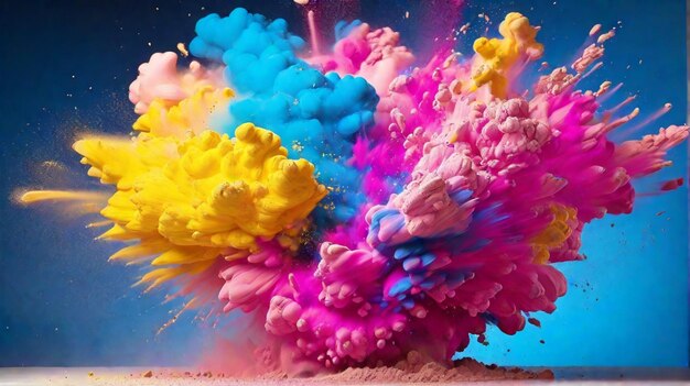 Exploding dust pink and blue and yellow