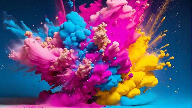 Exploding dust pink and blue and yellow