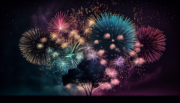 Exploding fireworks brighten night sky in celebration event generative AI